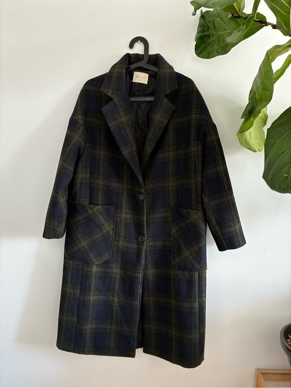 Wool Plaid Overcoat - Navy/Olive